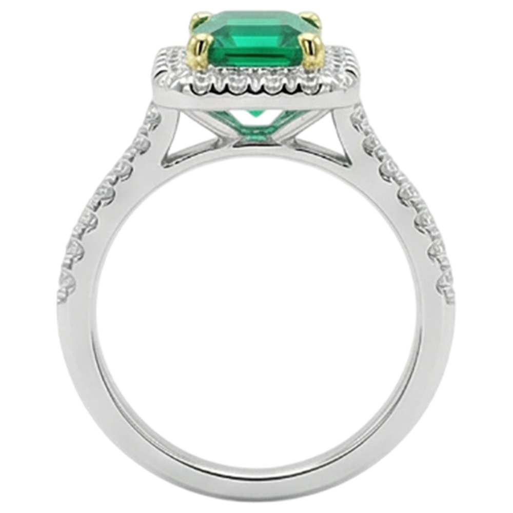 Natural Colombian Emerald Colored Stone Ring 2 ct 14K Two Tone Gold – back view