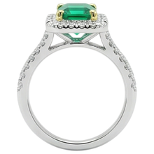 Natural Colombian Emerald Colored Stone Ring 2 ct 14K Two Tone Gold – back view