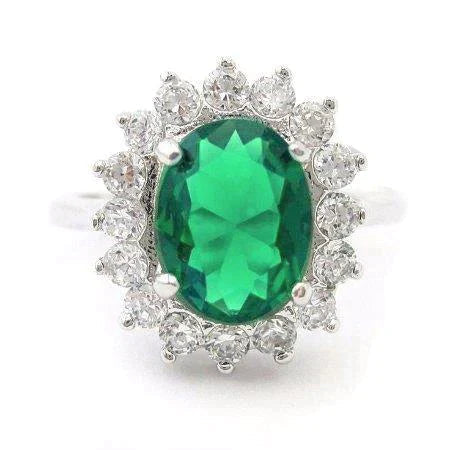 Green Emerald Halo Engagement Ring