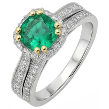 Fine Emerald Round Cut Colored Stone Ring in 14K Two Tone Gold – side view