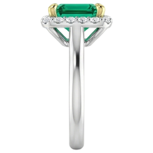 Fine Emerald Emerald Cut Colored Stone Ring in 14K Two Tone Gold – top view
