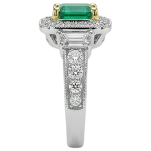 Genuine Fine Emerald Colored Stone Ring 3 ct 14K Two Tone Gold – top view