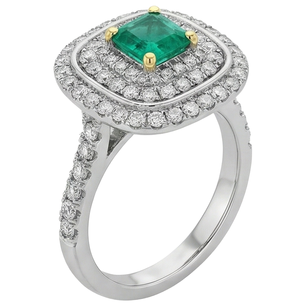 Emerald Emerald Cut Gemstone Ring in 14K Two Tone Gold – side view