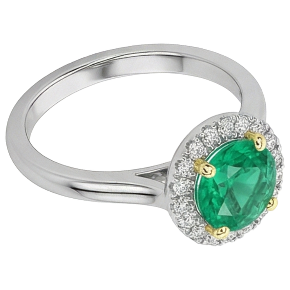 Natural Fine Emerald Precious Stone Ring 2 ct 14K Two Tone Gold – profile view