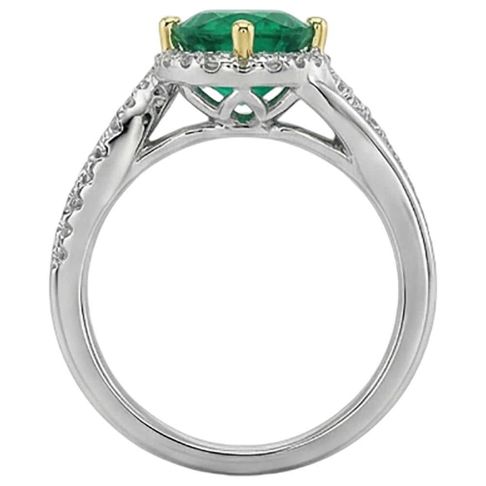Precious Stone Ring Two-Tone 14K Gold with Emerald – top view