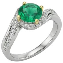Round Brilliant Emerald ring in Two-Tone 14K Gold – profile view