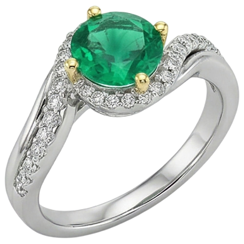 Round Brilliant Emerald ring in Two-Tone 14K Gold – profile view