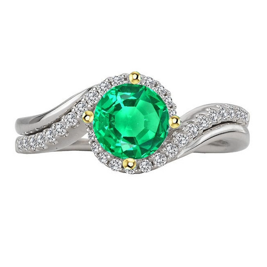 Round Brilliant Emerald ring in Two-Tone 14K Gold – main view