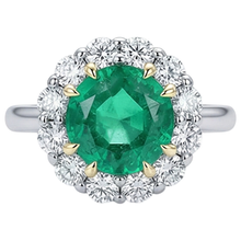 Round Brilliant Emerald ring in 14K Two Tone Gold – front view