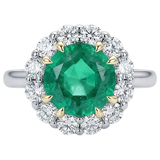 Round Brilliant Emerald ring in 14K Two Tone Gold – front view