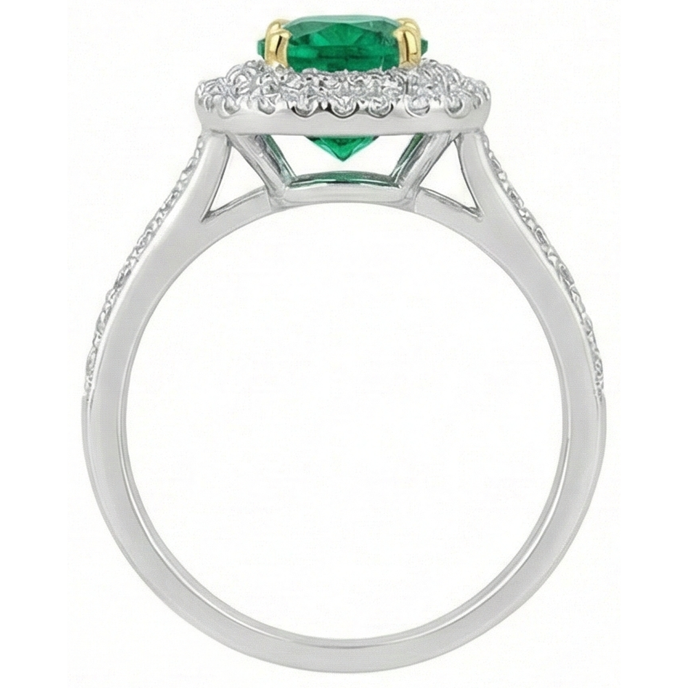 Genuine Emerald Colored Stone Ring 2 ct 14 Karat Two Tone Gold – profile view