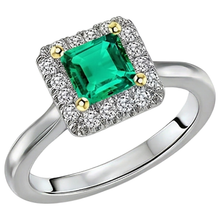Colombian Emerald Princess Cut Precious Stone Ring in 14 Karat Two Tone Gold – side view