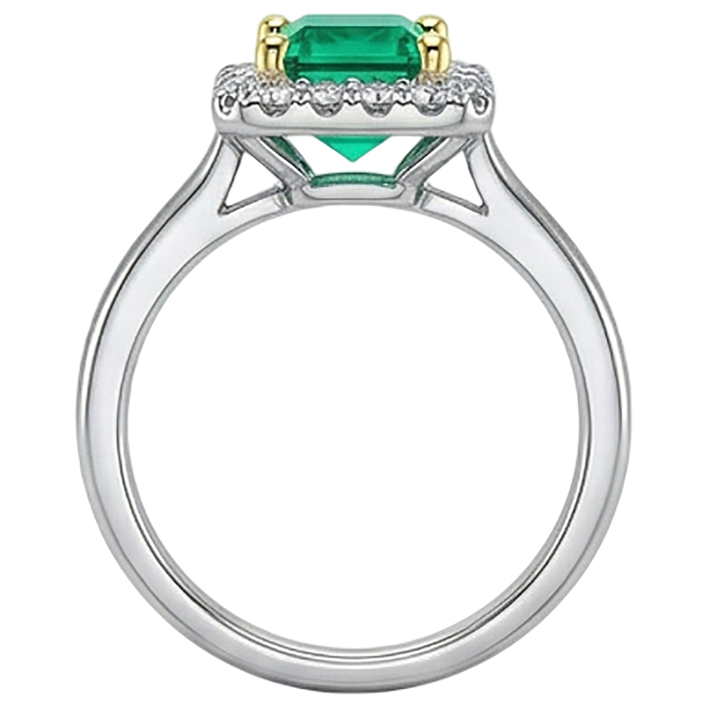 Princess Cut Colombian Emerald ring in 14 Karat Two Tone Gold – angle view