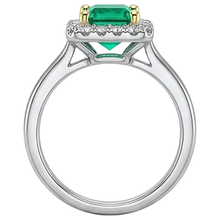Princess Cut Colombian Emerald ring in 14 Karat Two Tone Gold – angle view