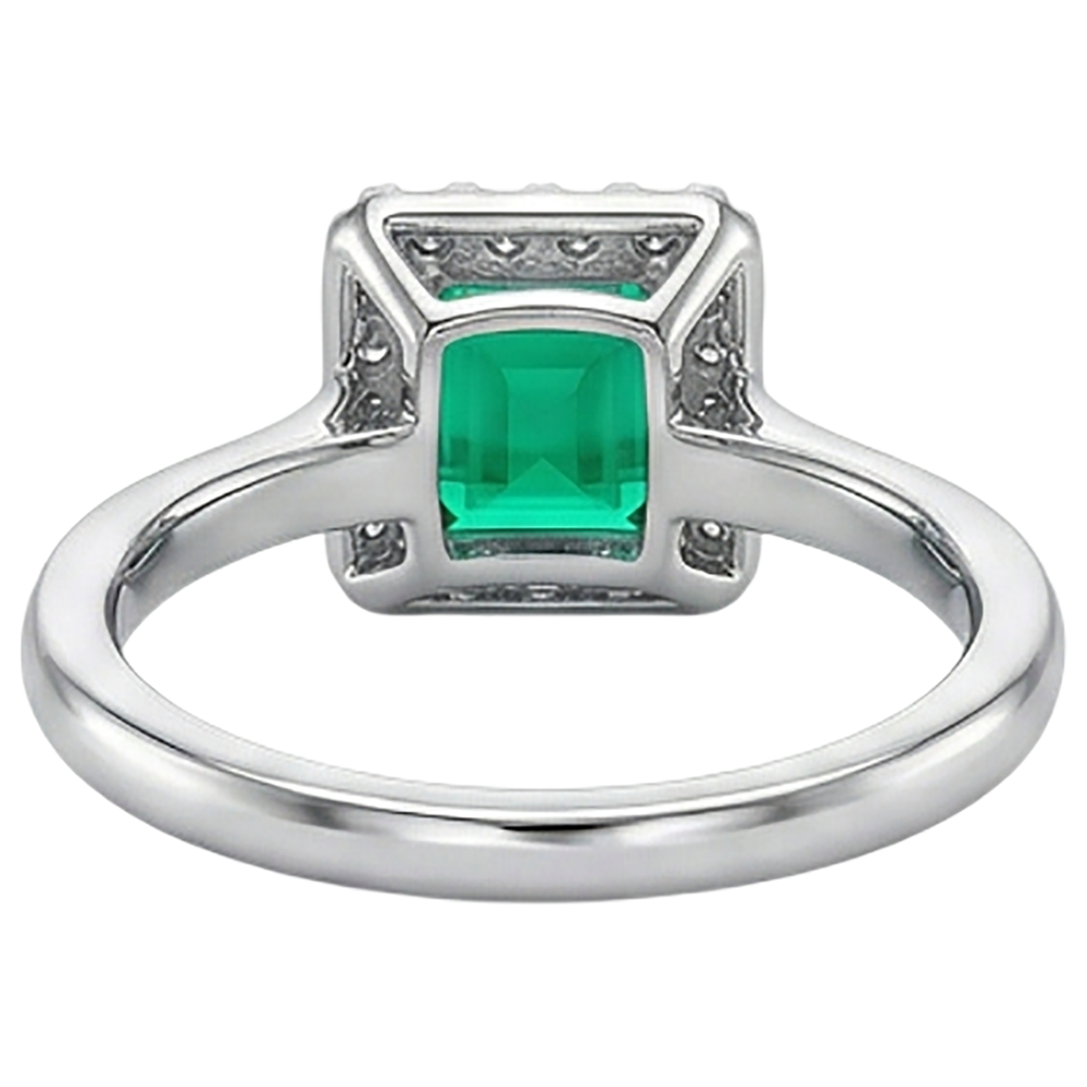 Colombian Emerald Princess Cut Precious Stone Ring in 14 Karat Two Tone Gold – back view
