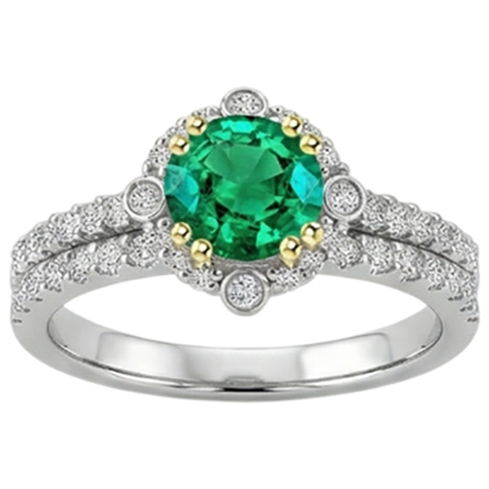 Gemstone Ring Two-Tone 14K Gold with Fine Emerald – angle view