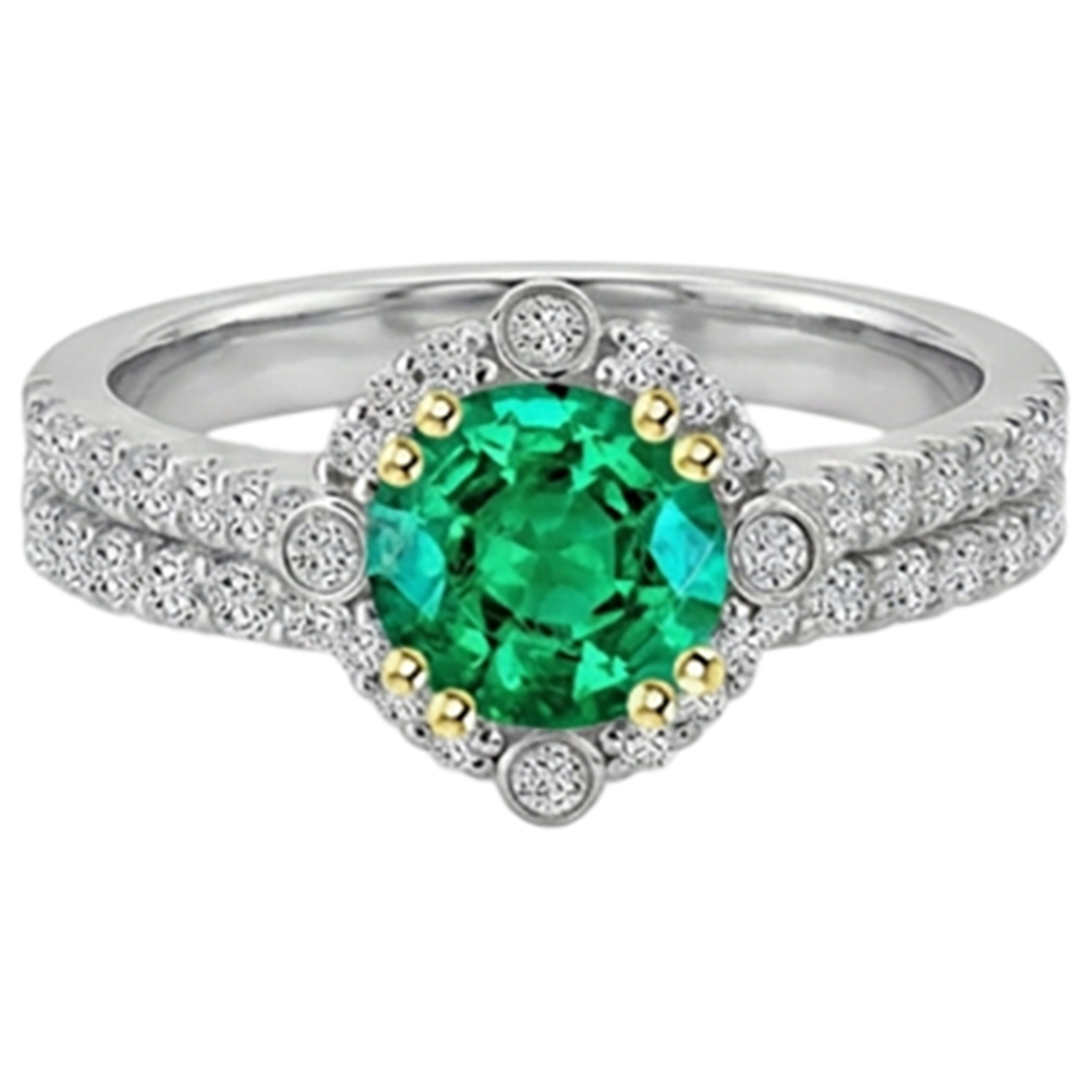 Gemstone Ring Two-Tone 14K Gold with Fine Emerald – profile view