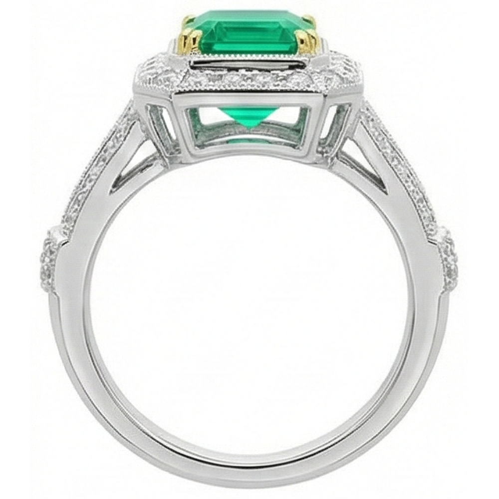 Emerald Emerald Cut Gemstone Ring in 14 Karat Two Tone Gold – profile view