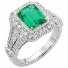 Emerald Emerald Cut Gemstone Ring in 14 Karat Two Tone Gold – side view