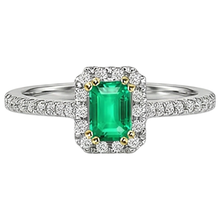 Precious Stone Ring 14K Two Tone Gold with Fine Emerald – front view