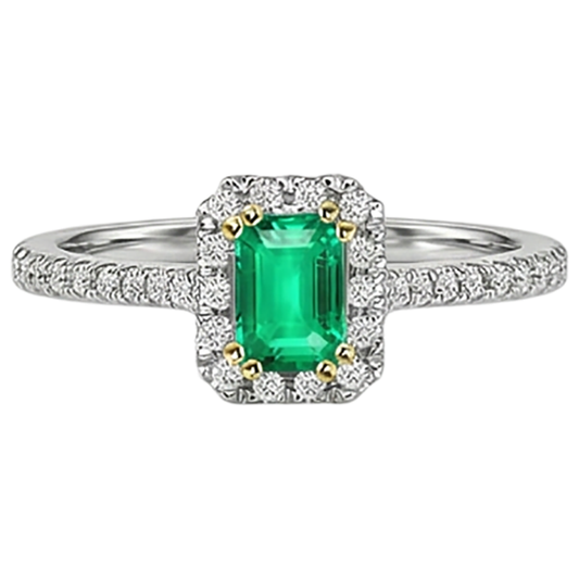 Precious Stone Ring 14K Two Tone Gold with Fine Emerald – front view