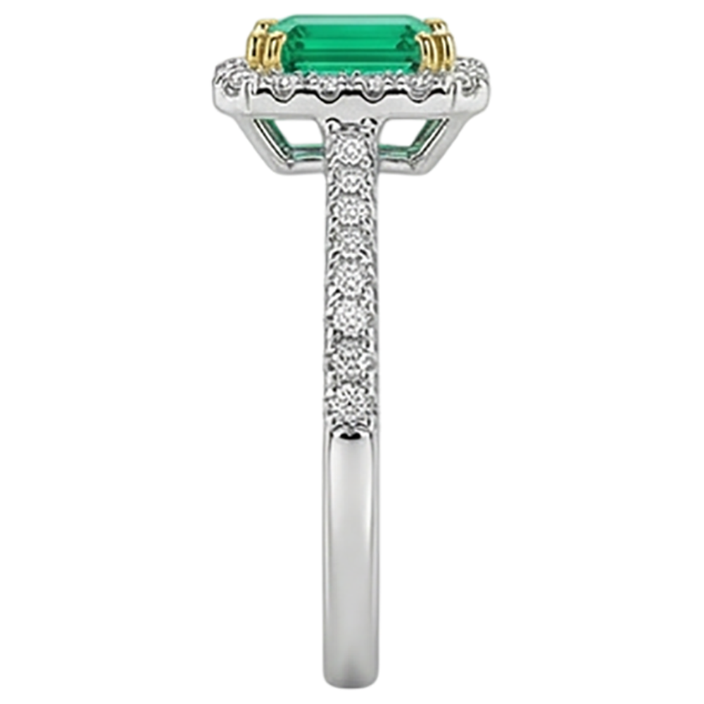 Authentic Fine Emerald Precious Stone Ring 1.50 ct 14K Two Tone Gold – detail view