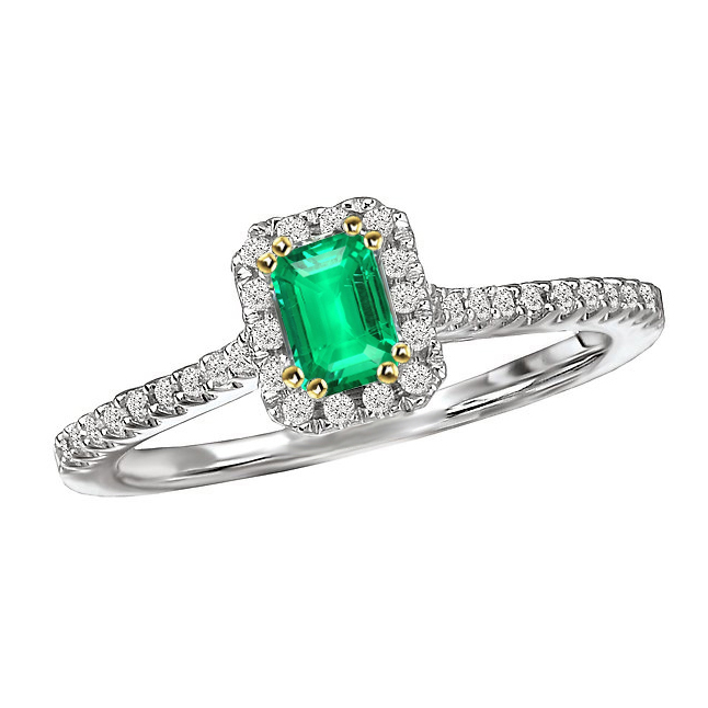 Precious Stone Ring 14K Two Tone Gold with Fine Emerald – main view