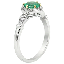 Colombian Emerald Round Brilliant Colored Stone Ring in 14K Two Tone Gold – top view
