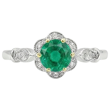 Authentic Colombian Emerald Colored Stone Ring 2 ct 14K Two Tone Gold – front view