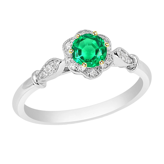 Colored Stone Ring 14K Two Tone Gold with Colombian Emerald – main view