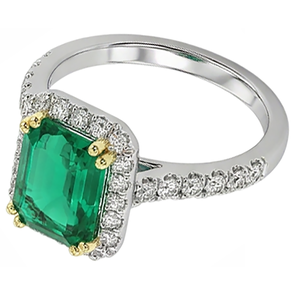 Fine Emerald Gemstone Ring 2-ct 14 Karat Two Tone Gold – side view