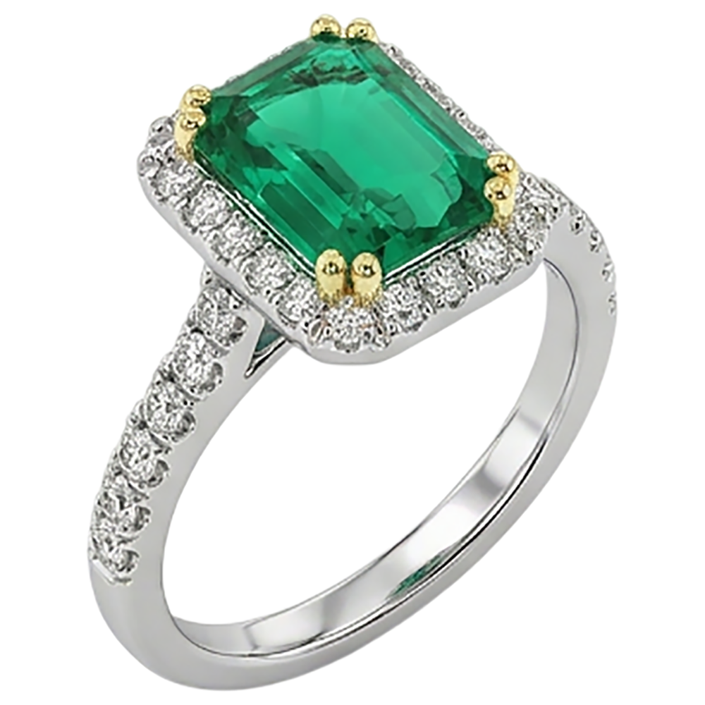Genuine Fine Emerald Gemstone Ring 2 ct 14 Karat Two Tone Gold – angle view