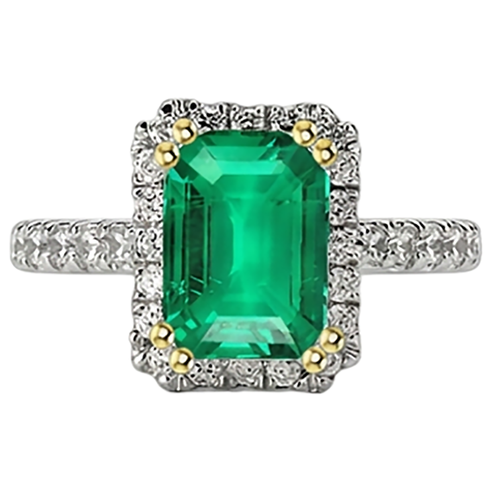 Exquisite Fine Emerald Gemstone Ring 2 ct – front view