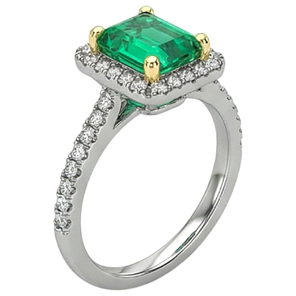 Artisan Colombian Emerald Gemstone Ring 2 ct – front view