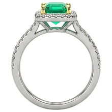 Emerald Cut Colombian Emerald ring in 14 Karat Two Tone Gold – back view
