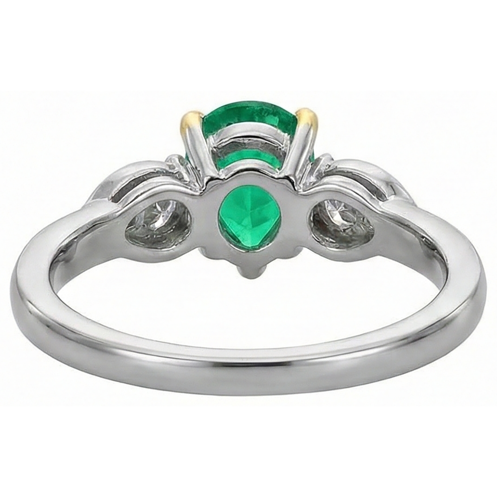 Fine Emerald Pear Cut Colored Stone Ring in Two-Tone 14K Gold – back view