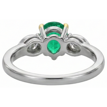 Fine Emerald Pear Cut Colored Stone Ring in Two-Tone 14K Gold – back view