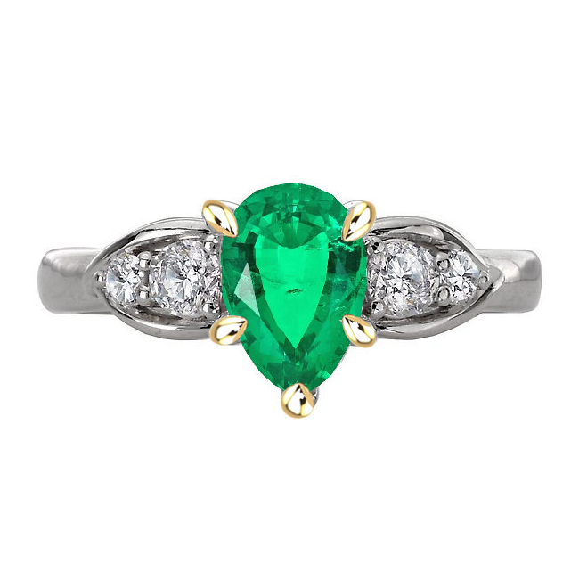 Natural Fine Emerald Colored Stone Ring 2 ct Two-Tone 14K Gold – main view