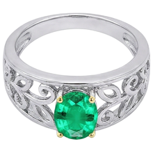 Colombian Emerald Colored Stone Ring 2-ct Two-Tone 14K Gold – side view