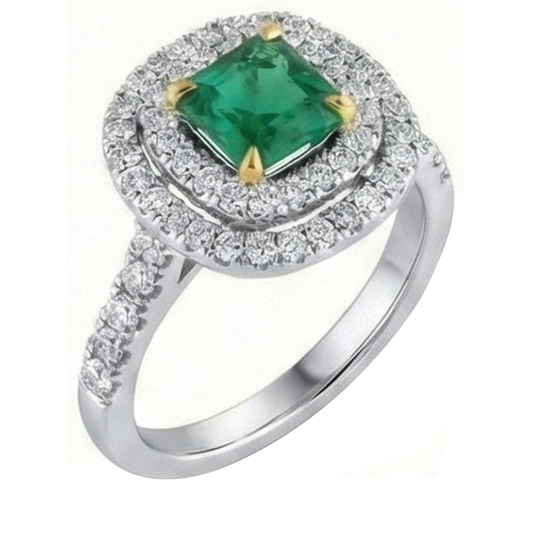 Green Emerald Natural Earth Mined DIAMOND ( NOT LAB GROWN ) Engagement Ring Two Tone 3.70 Carats