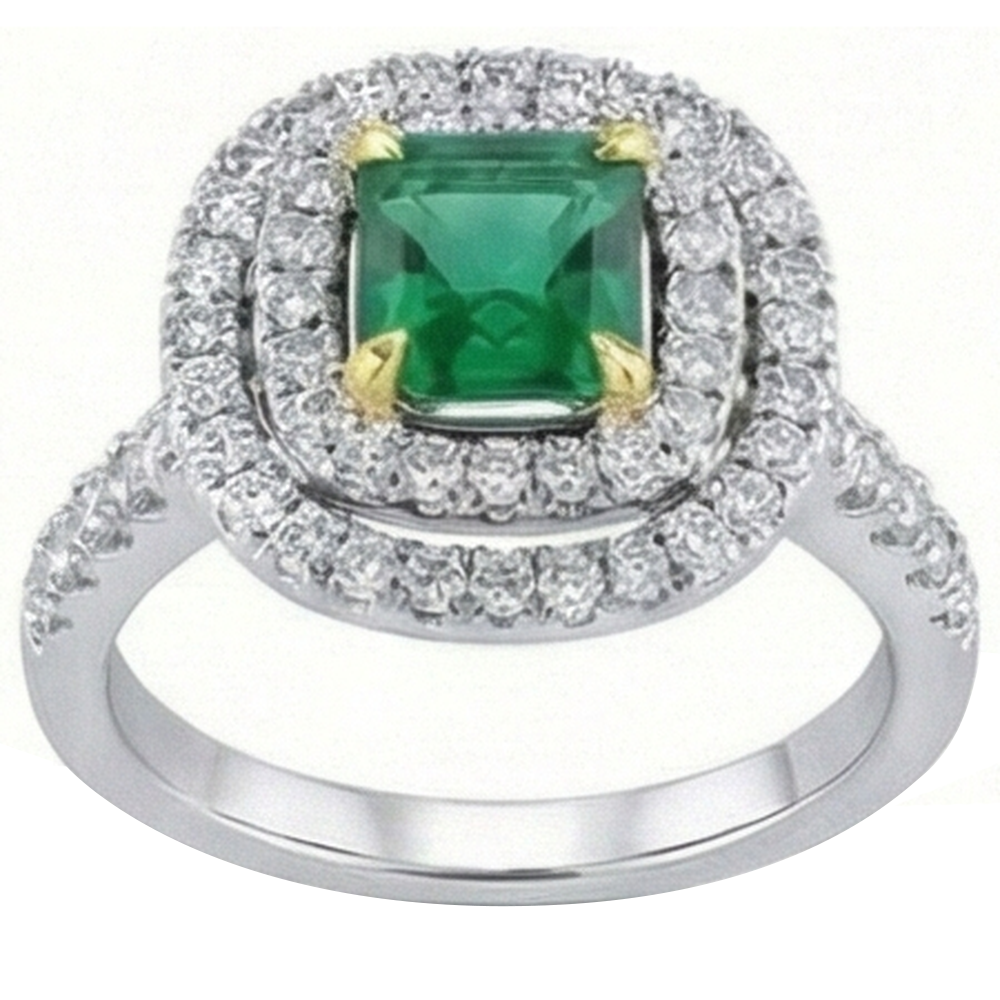 Green Emerald Natural Earth Mined DIAMOND ( NOT LAB GROWN ) Engagement Ring Two Tone 3.70 Carats