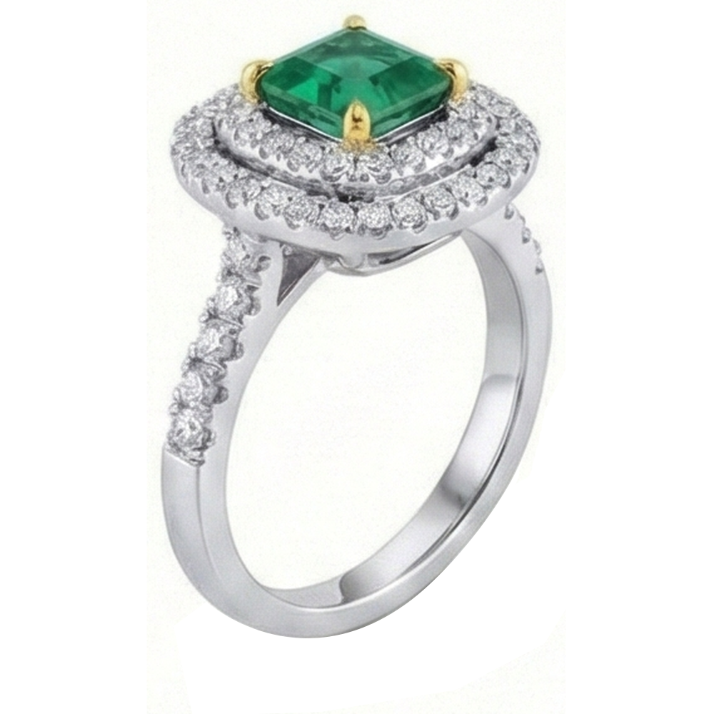 Green Emerald Natural Earth Mined DIAMOND ( NOT LAB GROWN ) Engagement Ring Two Tone 3.70 Carats
