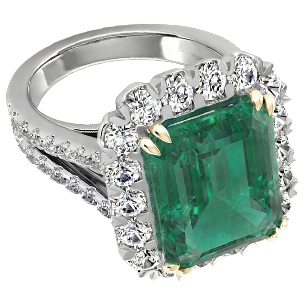 Green Emerald Natural Earth Mined Diamond Ring