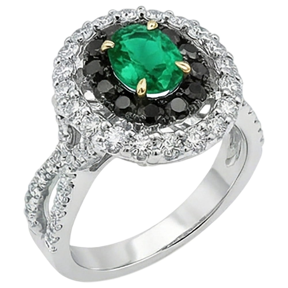 Fine Emerald Oval Cut Precious Stone Ring in 14K – side view