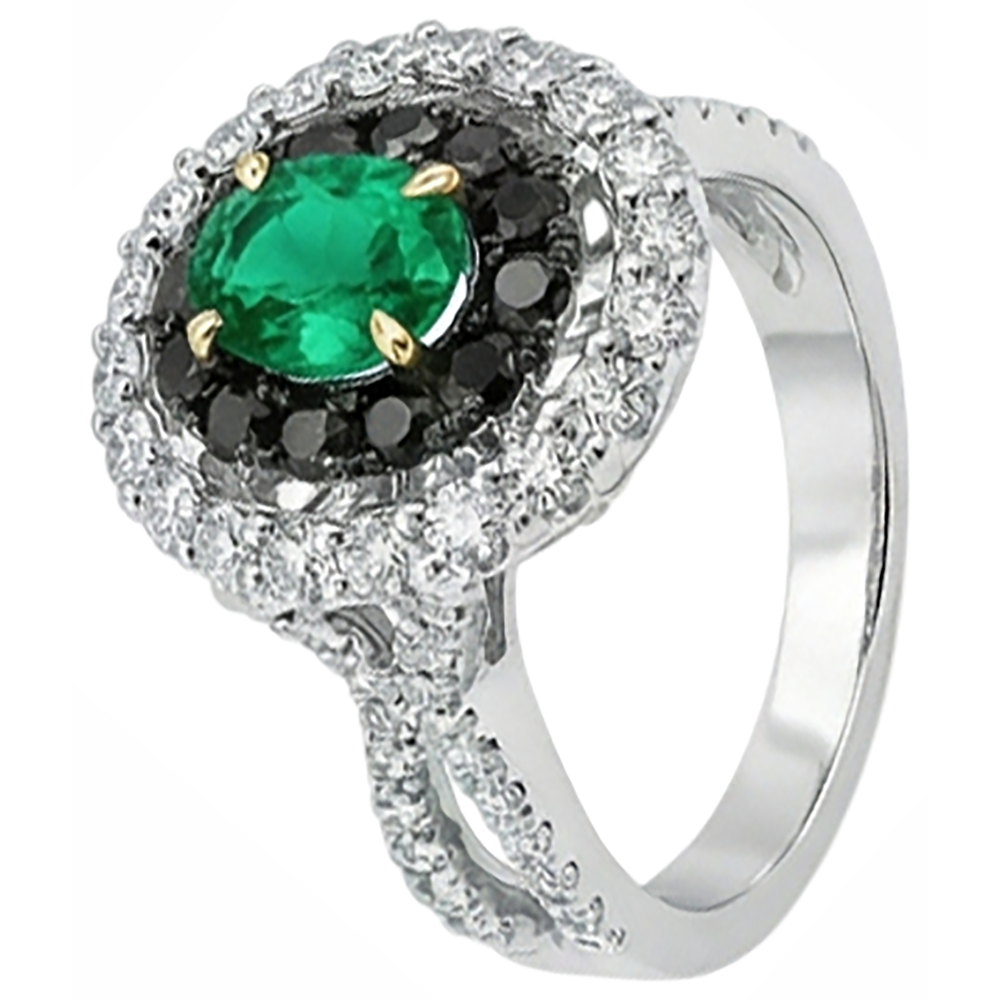 Fine Emerald Precious Stone Ring 2-ct 14K – angle view