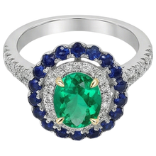 Colombian Emerald Precious Stone Ring 2-ct 14 Karat Two Tone Gold – front view