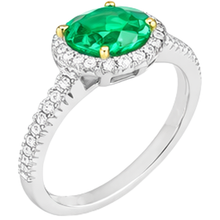 Earth-Mined Emerald Colored Stone Ring 2 ct 14K Two Tone Gold – front view