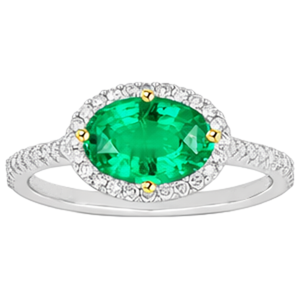 Emerald Colored Stone Ring 2-ct 14K Two Tone Gold – side view