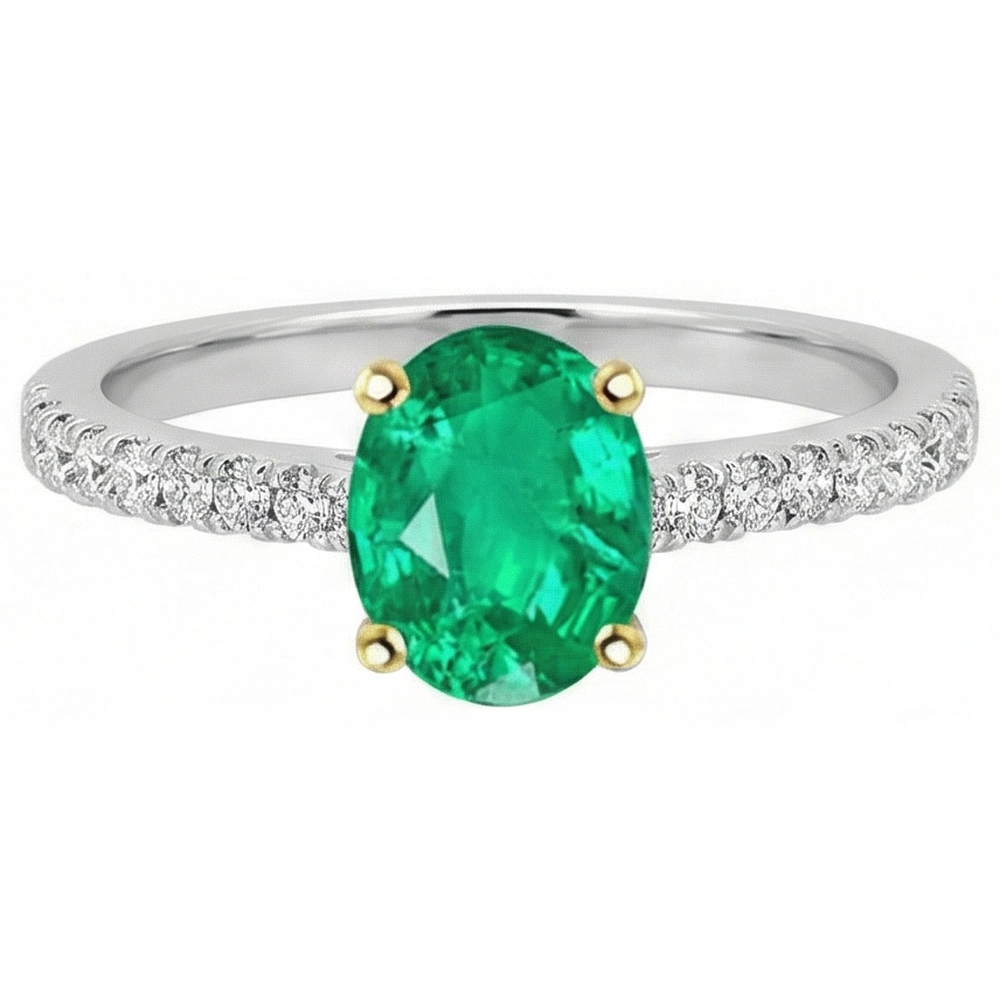 Emerald Colored Stone Ring 2-ct Two-Tone 14K Gold – side view