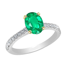 Emerald Oval Colored Stone Ring in Two-Tone 14K Gold – main view